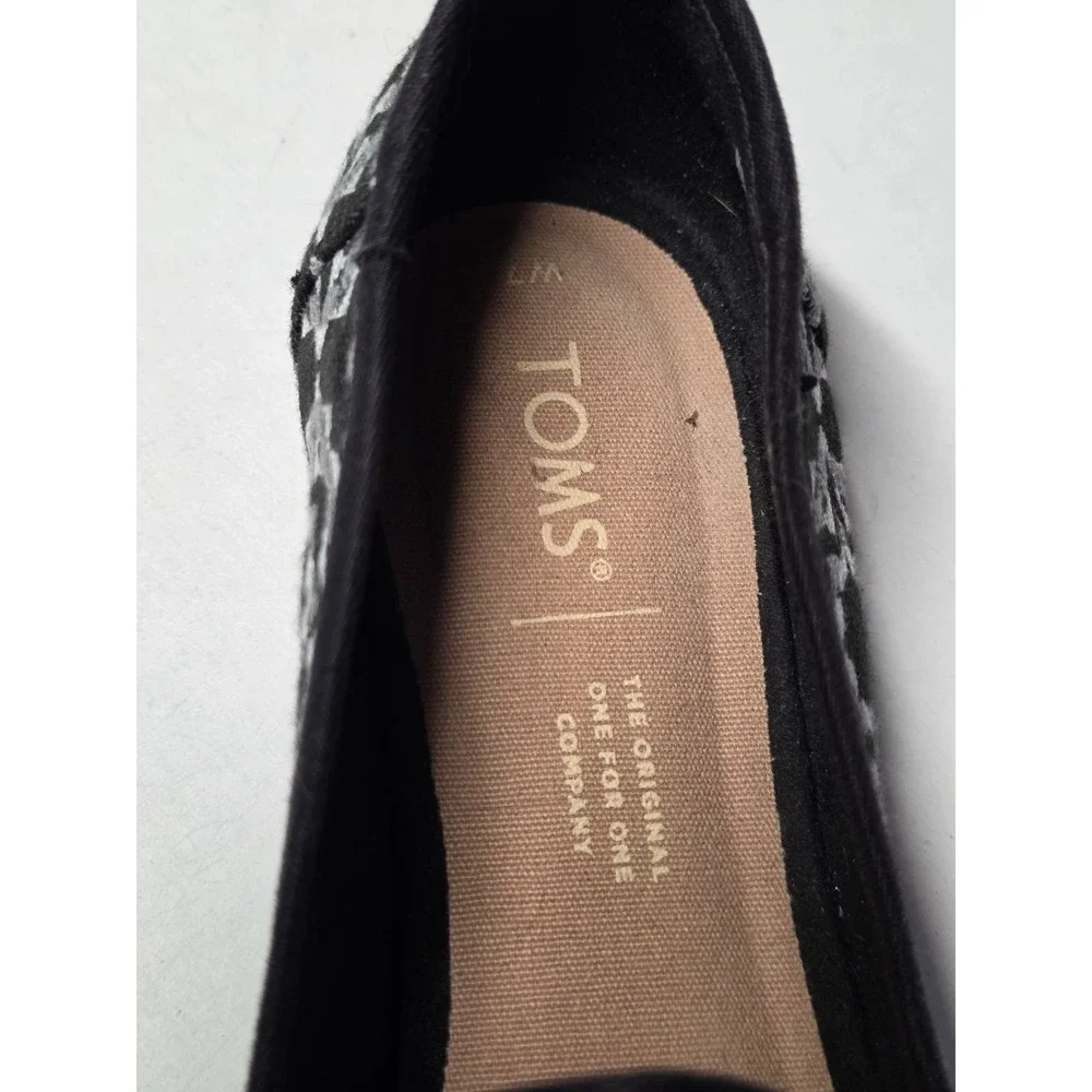 Toms Women's Shoes Size 7 Black Gray Darcy Slip On Flats Comfort Ballets